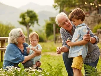 Grandparents with grandchildren outdoors