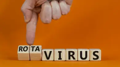 Ruka ukazuje na dřevěné kostky s nápisem rotavirus.