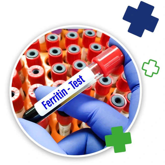Krevní vzorek pro test ferritinu u diagnostiky anémie.